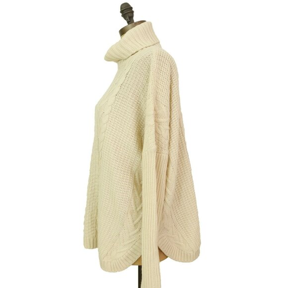 Joseph A Turtleneck Sweater Top M Boxy Cable Knit Oatmeal Heather NEW Tag B90 - Picture 5 of 5